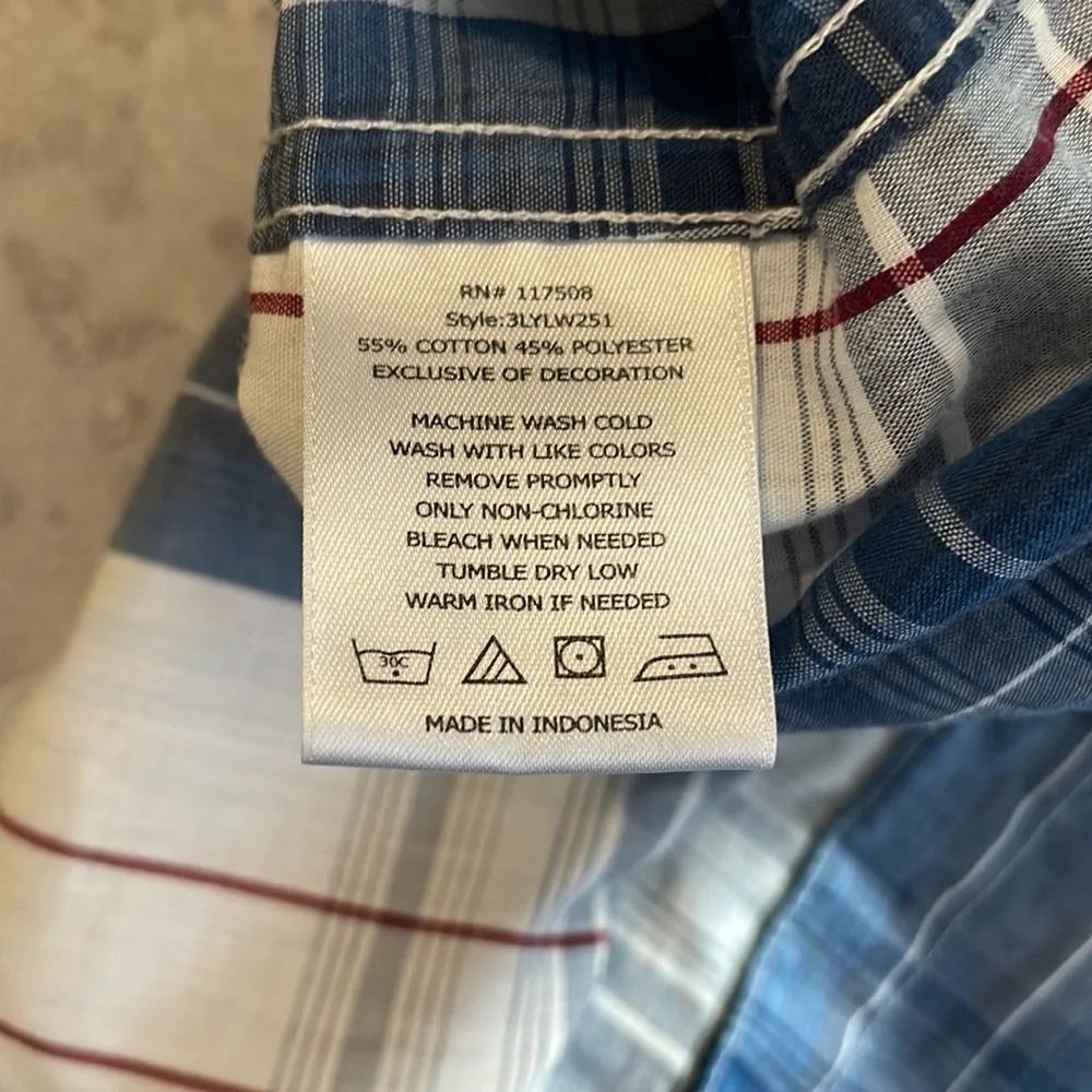 LEVI’S Men’s Long Sleeve Western Style Plaid Pearl Snaps Blue White‎ Red Size M
